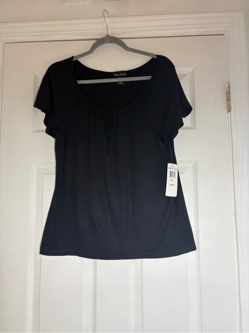 Classic Black V-Neck Short Sleeve Blouse - Women's - Picture 6 of 10